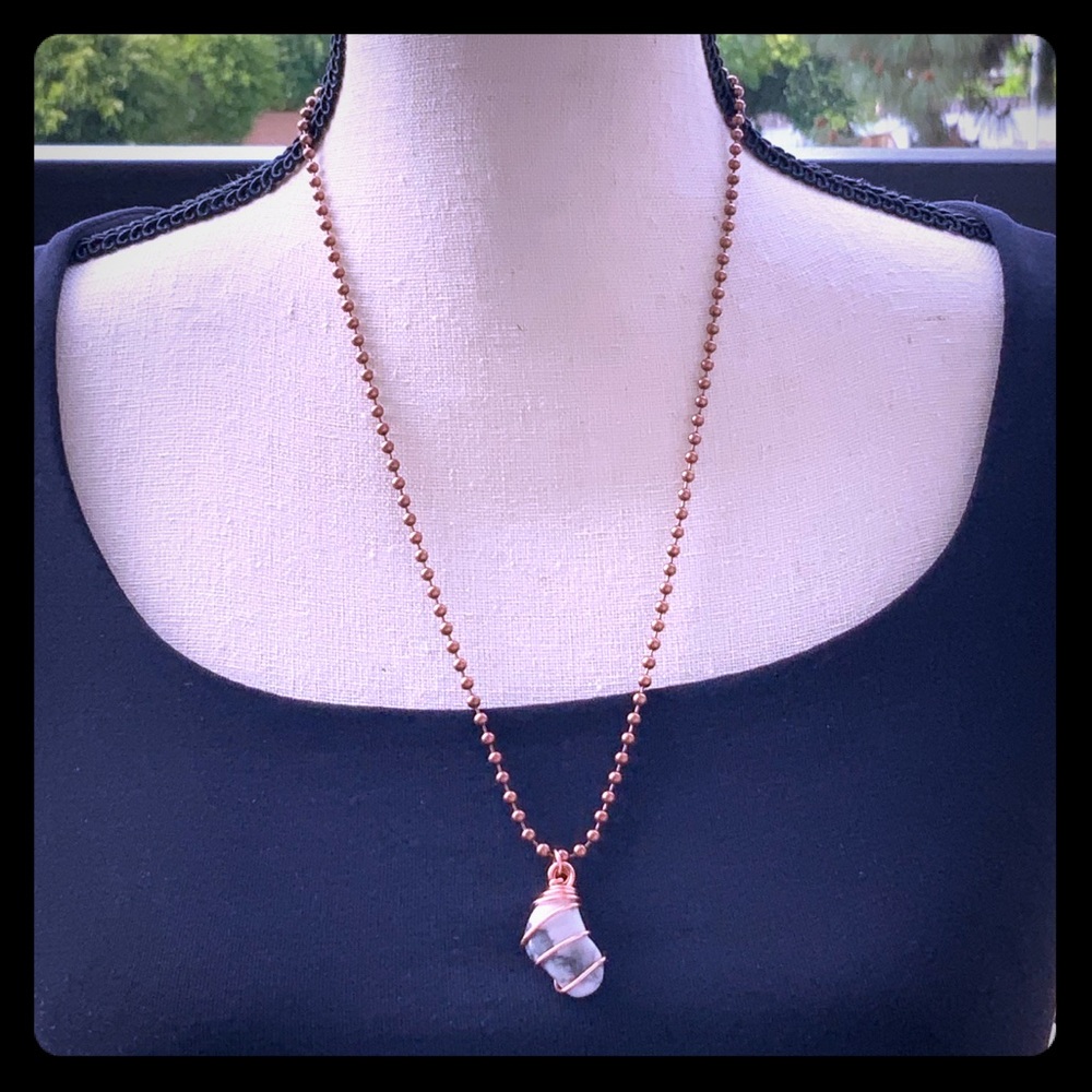 Howlite Crystal Pendant Copper Wrap Charm Necklace
